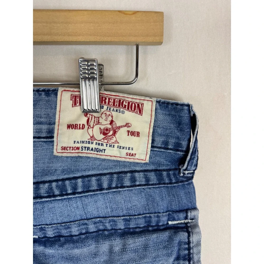True Religion World Tour Section Straight Flap Jeans‎ Blue Denim Size 34X32